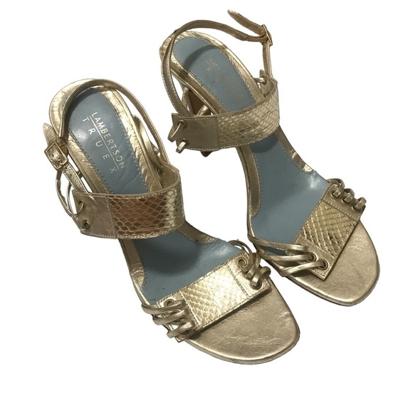 Lambertson Truex gold strap high heels 38.5 - Picture 1 of 6